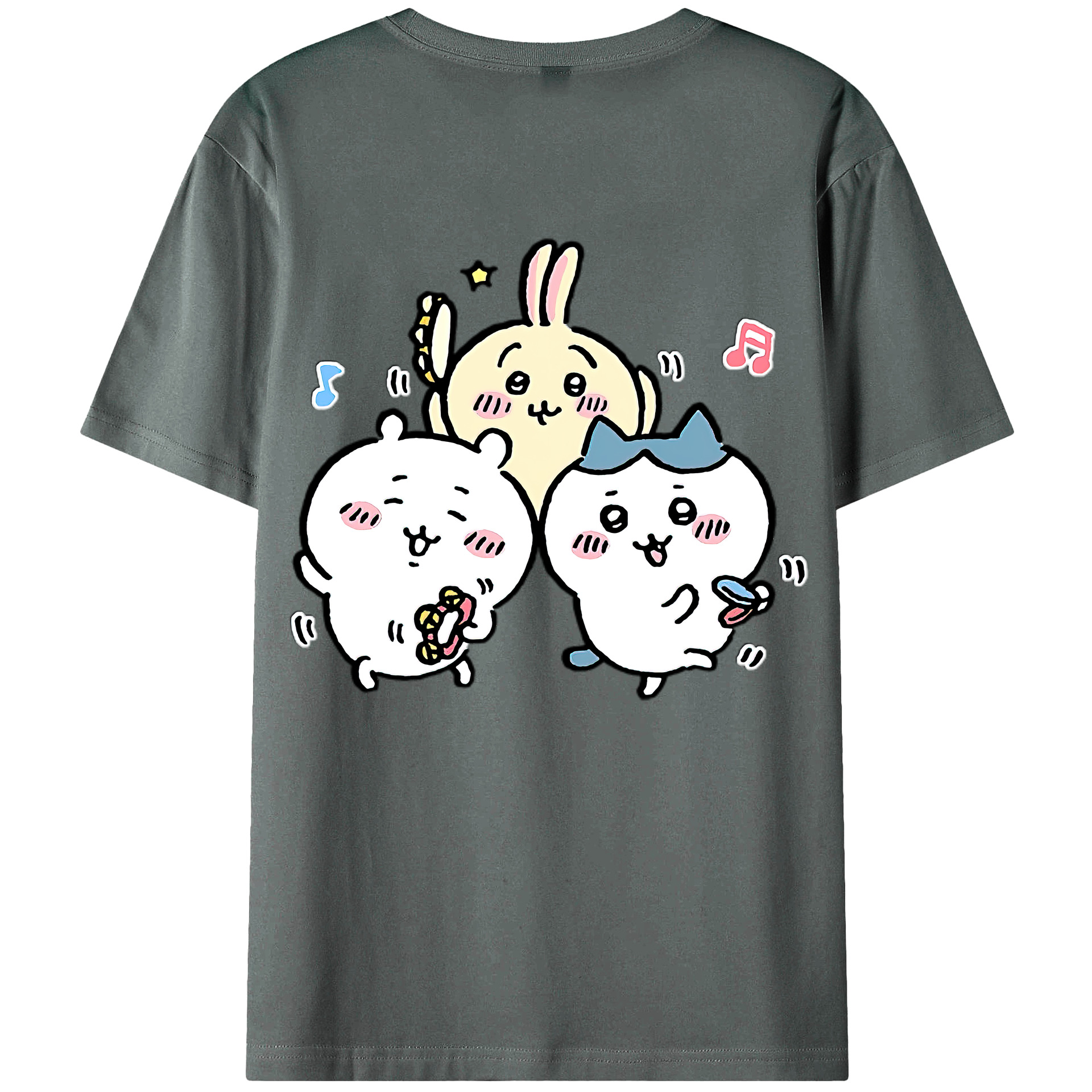 （画像用） ちいかわ ハチワレ Chii-kawa hachiware 綿100％ メンズ半袖Tシャツ（バックプリント） 通気性